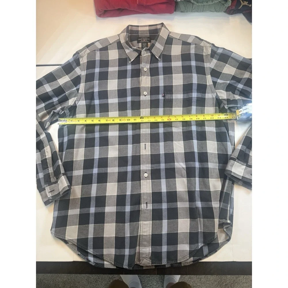 Vintage Y2K Polo Jeans Co Ralph‎ Lauren Plaid Flannel Shirt XL Grey Black Blue